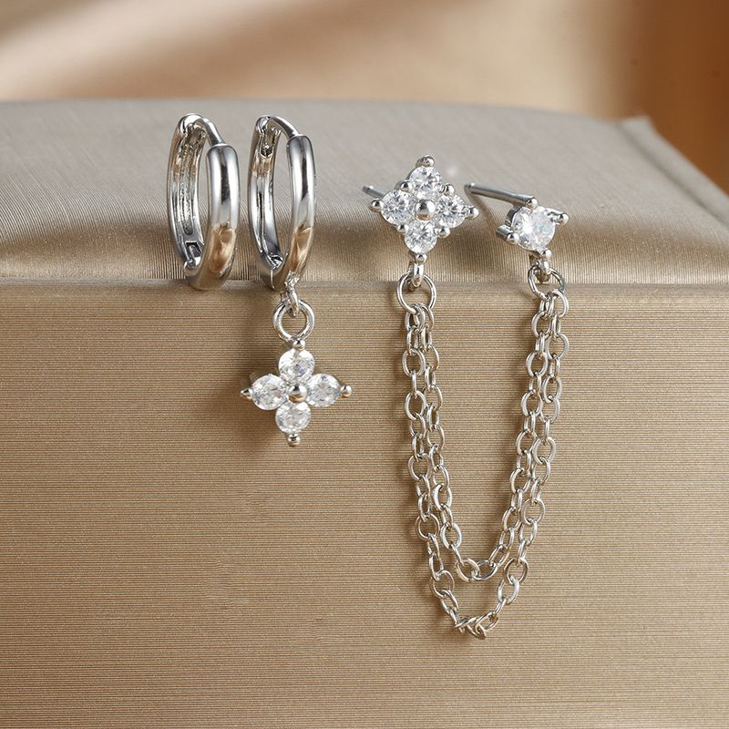 Orecchini da donna in tre pezzi unici, placcati in oro, con borchie a forma di nappa, micro pavé di zirconi_voghion.com