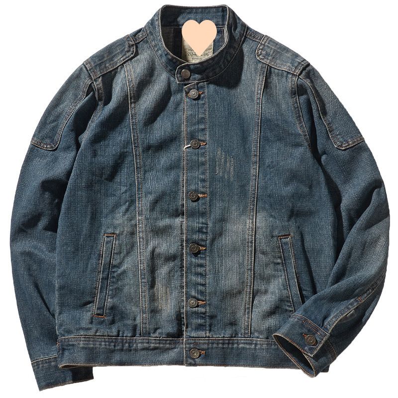 Suitable For All Seasons Spring Vintage Washed Denim Jacket For Men, Trendy Stand Collar Casual Coat_voghion.com