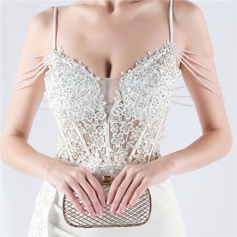Women's Clothing Heavy Hot Diamond Custom Flower Waist Fishbone Beaded Satin Evening Dress Annual Meeting Wedding_voghion.com
