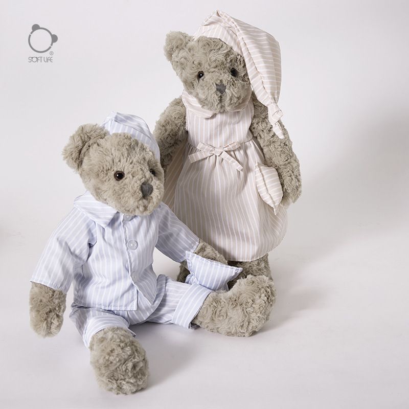 Soft Life Couple Pillow Bear Doll Gray Plush Toy Pajamas Bear Doll Girl Birthday Gift_voghion.com
