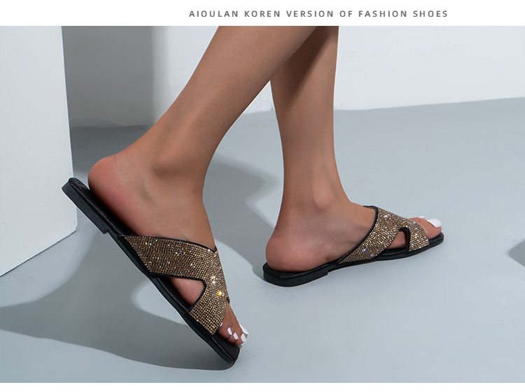 Hausschuhe mit flachem Boden, weiblich, Sommer, lässig, Wort, hohl, Sandalen, Folien, Damenschuhe_voghion.com