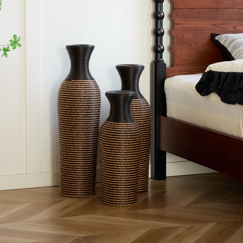 3-piece Set Of Beige+black Decorative Floor Vases, Classic And Neat Floor Vases With High Independent Flower Racks, Artificial Vine Vases, PVC Floor Vases, Home Decoration Flower Racks_voghion.com