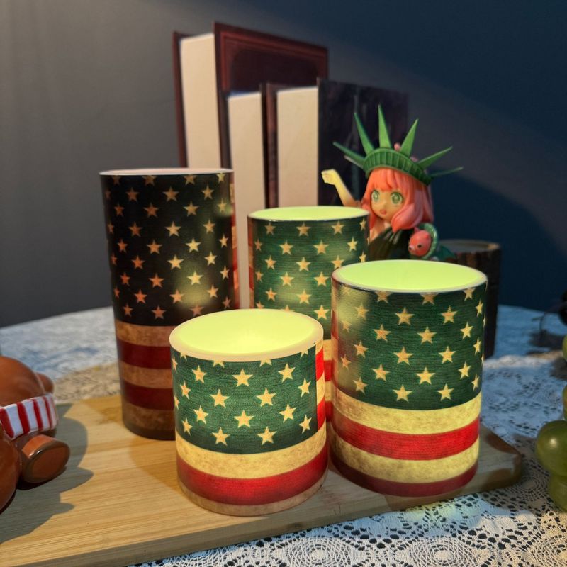 Bougie LED patriotique sans flamme – Décoration lumineuse imprimée drapeau américain pour le jour de l'indépendance, la maison et les fêtes (alimentée par piles, sûre et réutilisable)_voghion.com