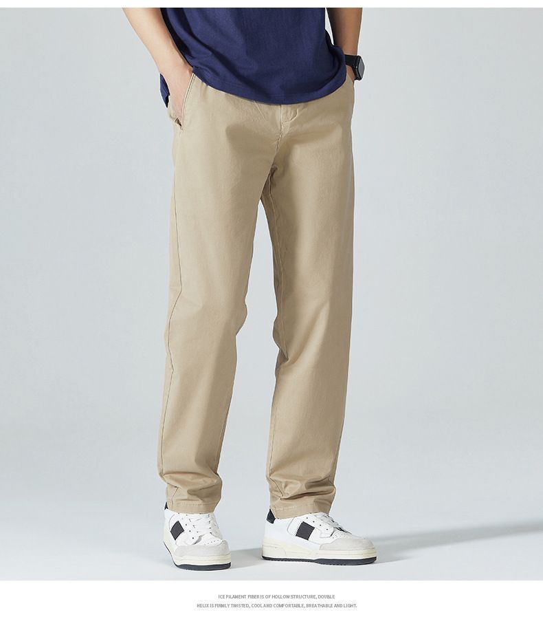 Pantaloni chino elasticizzati leggeri da uomo - Pantaloni casual traspiranti a gamba dritta per primavera e autunno - Nero, Cachi_voghion.com