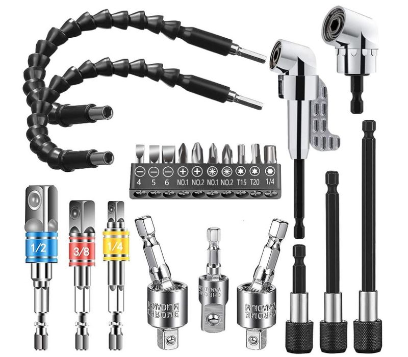 105° Right Angle Drill Attachment – Hex Shaft Bit Adapter For Tight Spaces, Converts Screwdrivers & Drills (Carbon Steel)_voghion.com