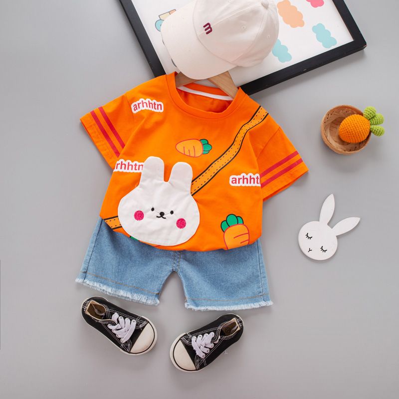 Five Little Seven Abbigliamento per bambini 2024 Nuovo stile estivo 0-4 Set di magliette a maniche corte con scollo rotondo per ragazzi e ragazze_voghion.com