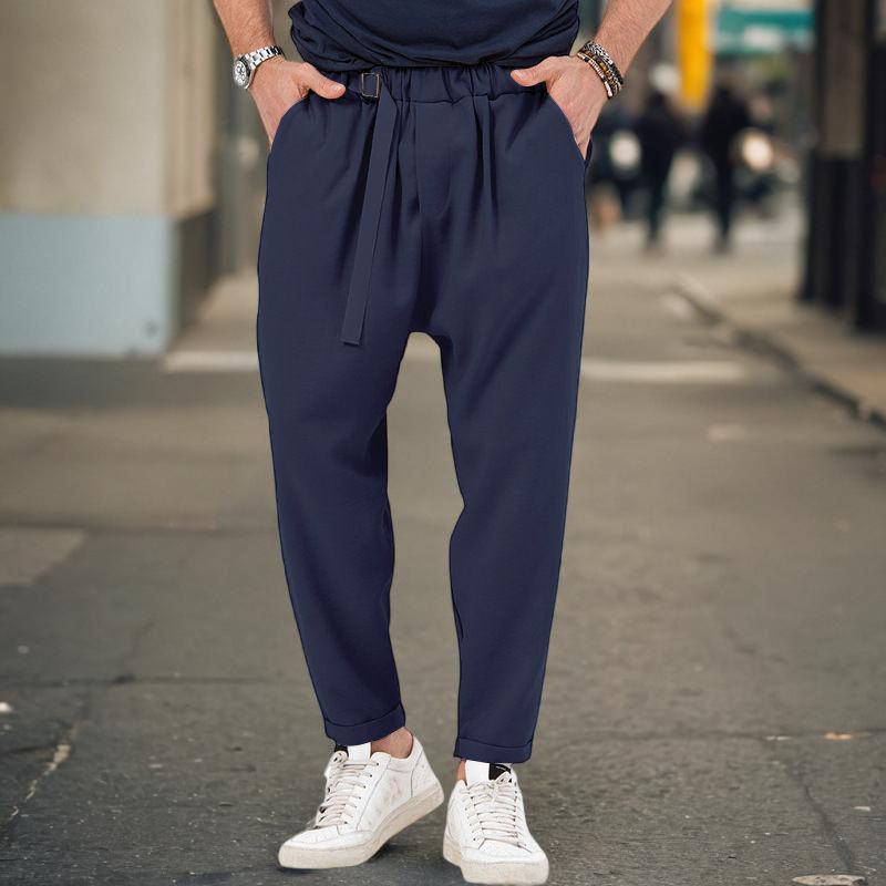 New men's sports casual trendy and fashionable, solid color, Haren pants, hanging style, plus size pants for men_voghion.com