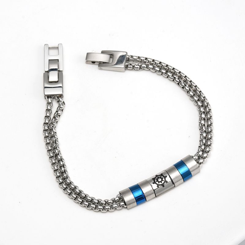 Hip Hop Cuban Stainless Ins Trendy Herren Perlenkette Doppelschnalle Titanstahlarmband_voghion.com