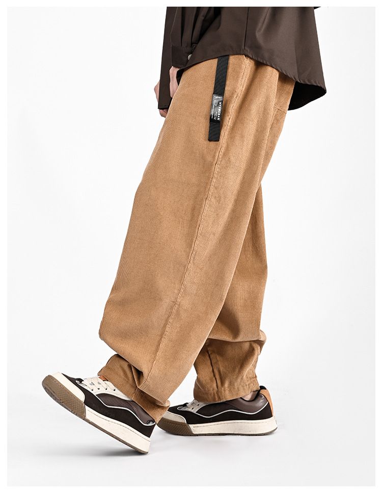 Pantaloni harem casual drappeggiati con design a giunture, larghi e larghi, in puro cotone, stile retrò, da uomo, autunnali_voghion.com
