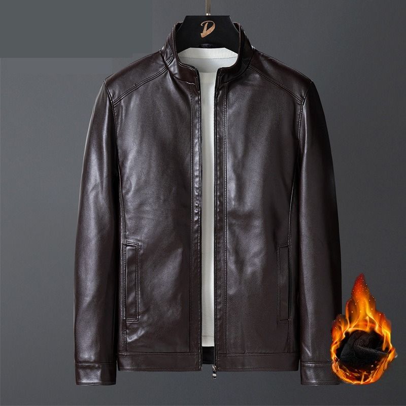 Giacca in pelle spessa foderata in pile per papà, cappotto invernale da uomo per uomini di mezza età e anziani, giacca in pelle con collo alto per il calore invernale del nonno_voghion.com