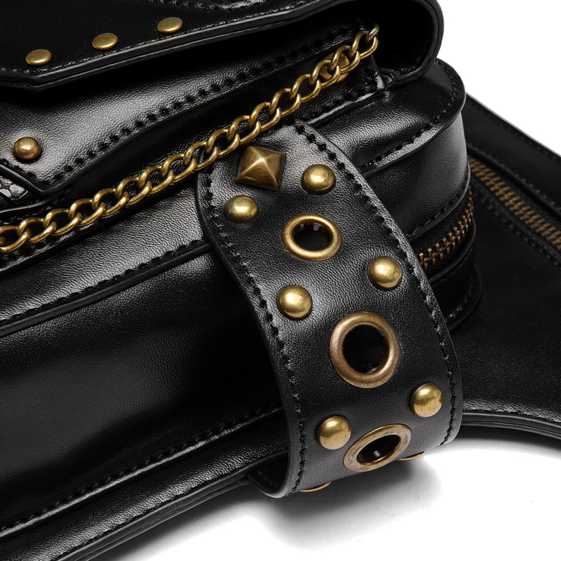 Female steampunk retro rivets car bag ladies single shoulder messenger bag female chain waist bag_voghion.com