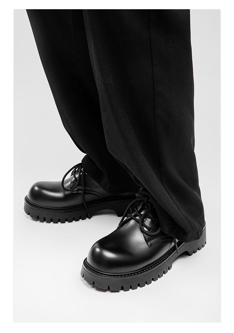 Derby Schuhe Herren Paris Mickey Rundkopf Big Head Casual Lederschuhe Plateauhöhe Schwarz Matt_voghion.com