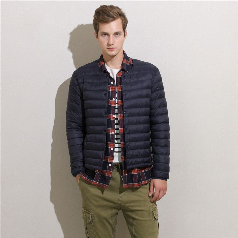 New Thin Down Jacket For Men, 90 Velvet Collarless Long Sleeved, Slim Fit For Young People, Short For Outerwear_voghion.com