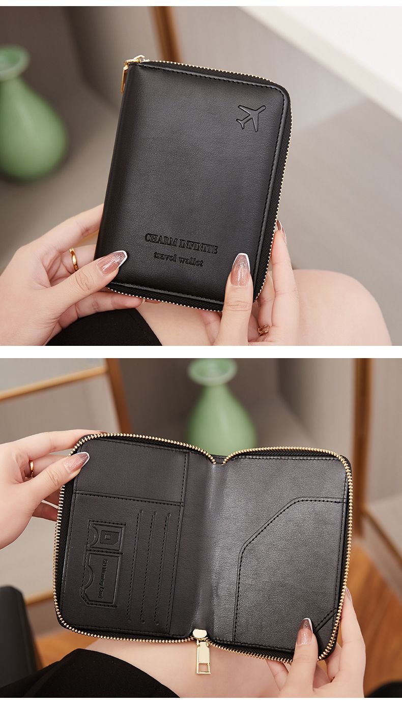 Portapassaporto da viaggio sottile con blocco RFID: organizer per documenti sicuro e impermeabile con chiusura a cerniera per carte, documenti d'identità e oggetti essenziali_voghion.com