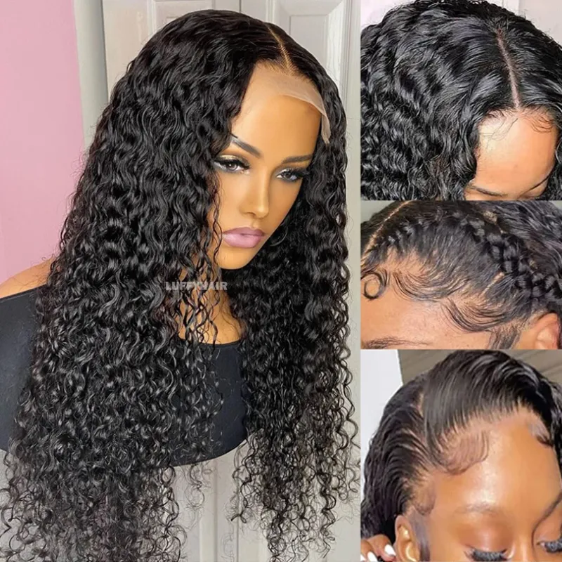 LUFFYHAIR Water Wave Full Lace Wigs Human Hair Trasparent Glueless Full Lace Curly Wigs 180Density Wet and Wavy Human Hair Wigs_voghion.com