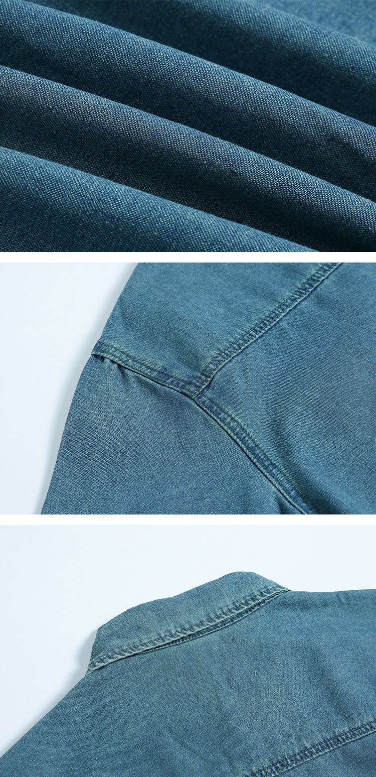 Vintage Denim Short Sleeve Shirt For Men - Casual Loose Fit Retro Style Summer Top With Button Front_voghion.com