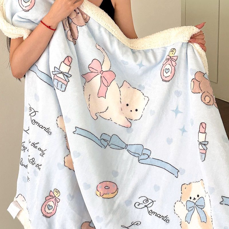 Denim Fleece Thickened Warm Nap Blanket Multi-Functional Air-Conditioning Quilt_voghion.com