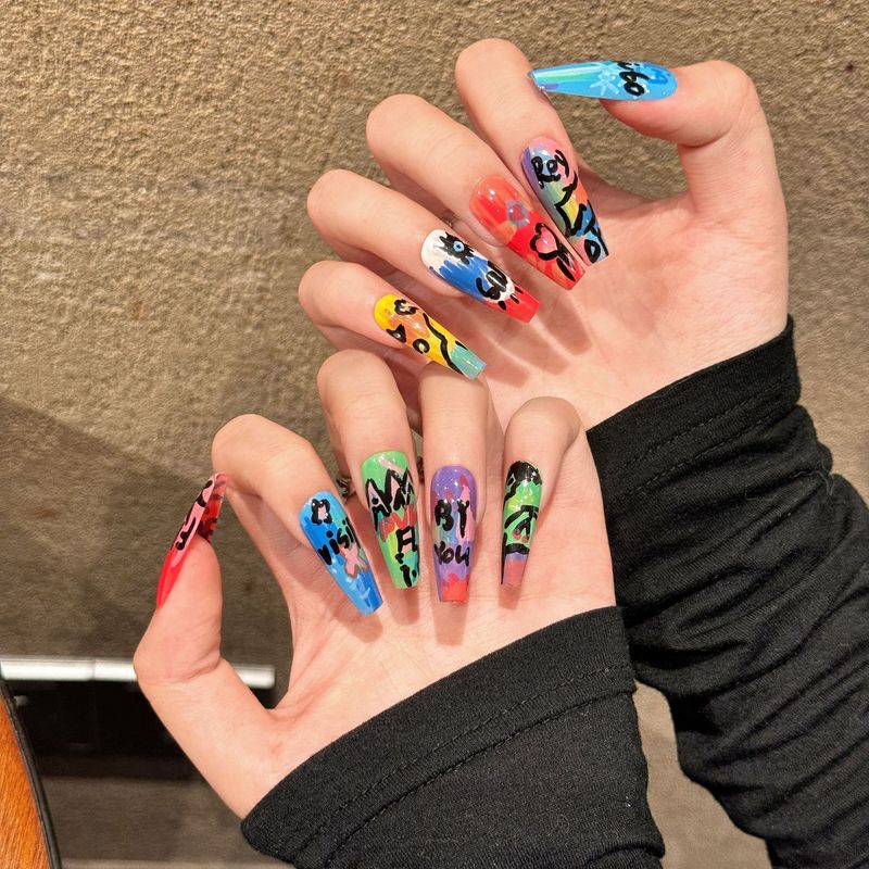 Künstliche Nägel, handgefertigt, tragbare Nägel, Hot Girl Nail Art, Farbaufsatz, Graffiti-Ölgemälde-Serie, abnehmbare künstliche Nägel, tragbare Nägel_voghion.com