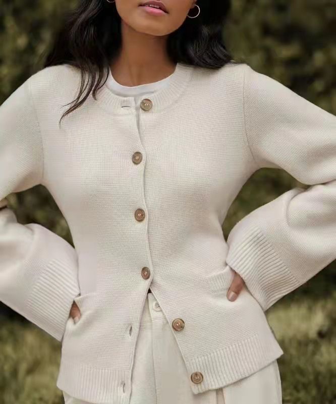 Luxury Knit Cardigan For Women - Soft & Cozy Oversized Sweater Coat With Buttons, Elegant Casual Style For Fall & Winter (Ivory, Taupe, Black)_voghion.com