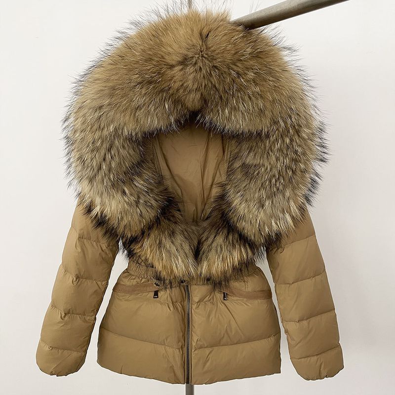 Nuovo stile caldo del commercio estero, giacca corta da donna con collo in vera pelliccia di volpe, giacca in piumino con vita sottile e spessa_voghion.com