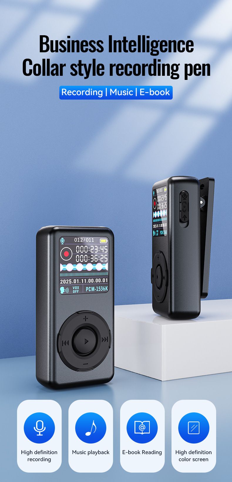 Digital Voice Recorder M21 Strong Magnetic MP3 HD Noise Reduction AI Smart Voice Control Recorder Long Standby Recorder_voghion.com