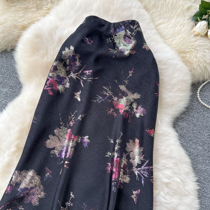 Gonna a coda di pesce estiva da donna, in raso, sottile, con vita alta, stile maturo, di alta qualità, con stampa a caldo, midi coprente per i fianchi_voghion.com