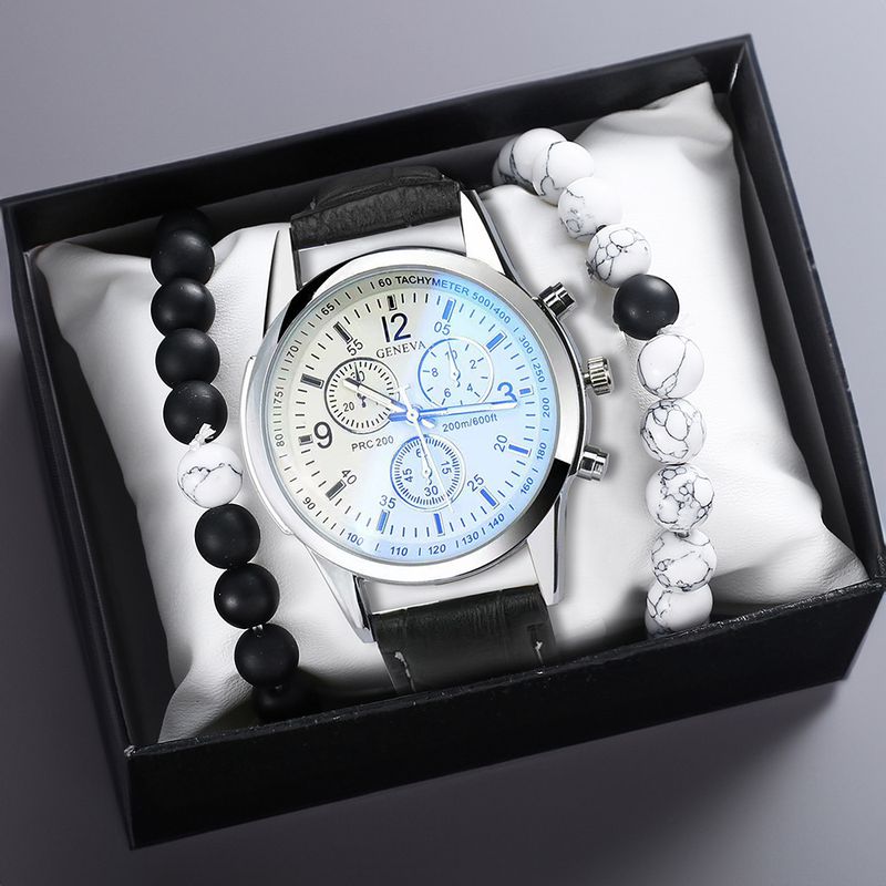 Orologio da uomo al quarzo casual alla moda semplice + braccialetto di perline fatto a mano in confezione regalo_voghion.com