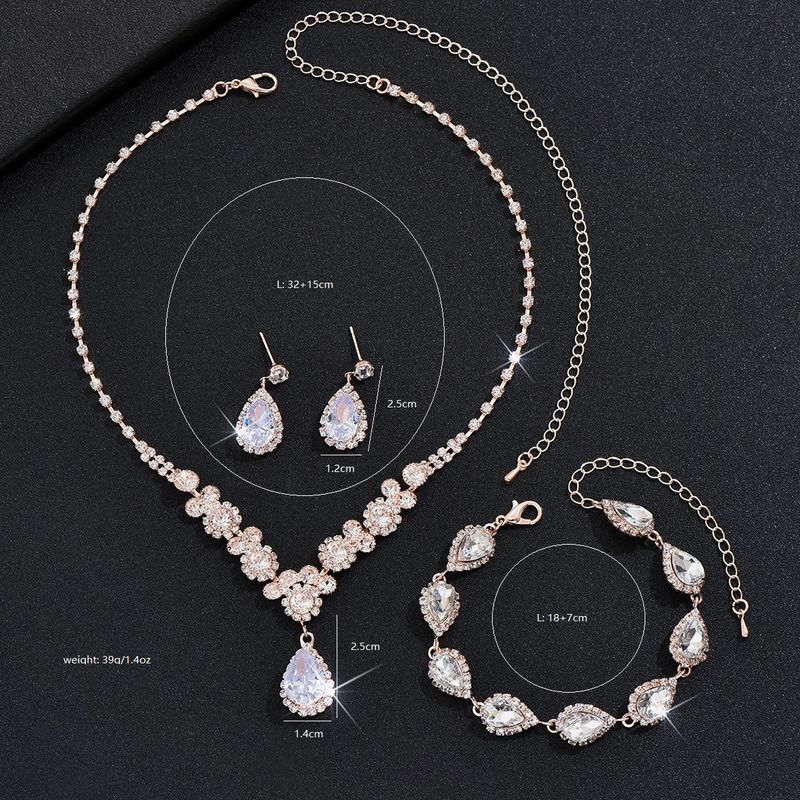 Collana con orecchini e bracciale in zircone e diamanti del 2024, set di gioielli da sposa alla moda per donna._voghion.com