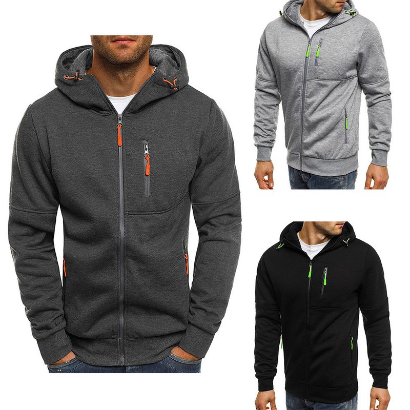 Felpa con cappuccio e cerniera per abbigliamento da uomo, autunno e inverno, sportiva, casual, con cappuccio, foderata in pile, con tasche con cerniera_voghion.com