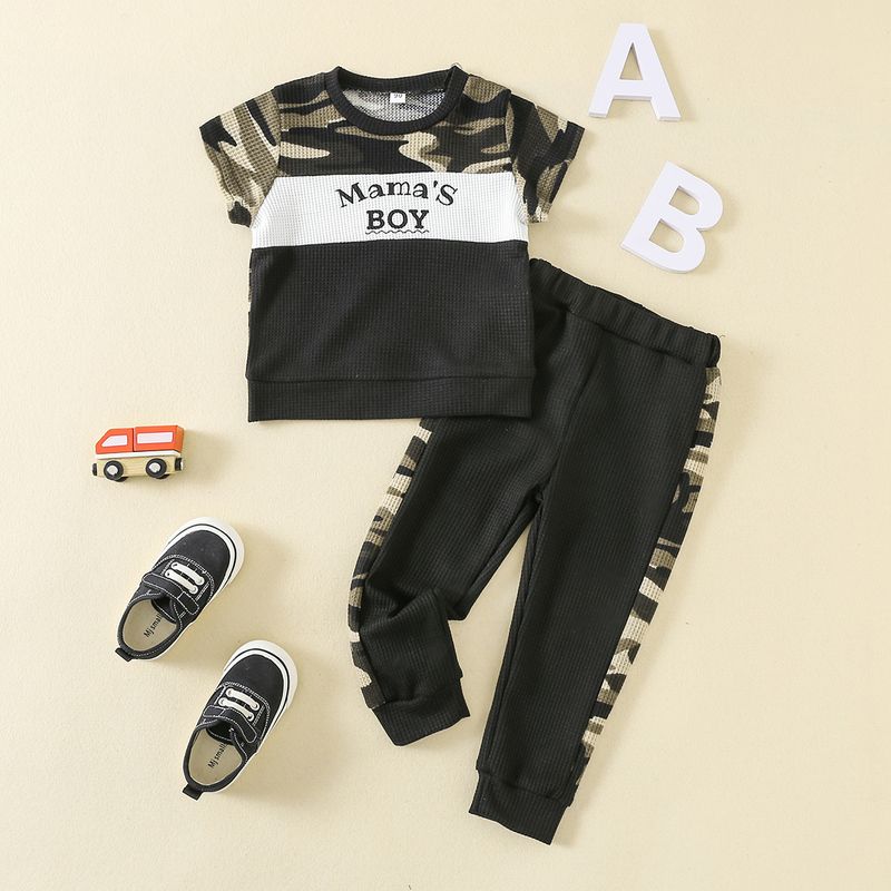 Kid's Clothing new summer boy suits, small and medium sized children's waffle letter camouflage print suits_voghion.com