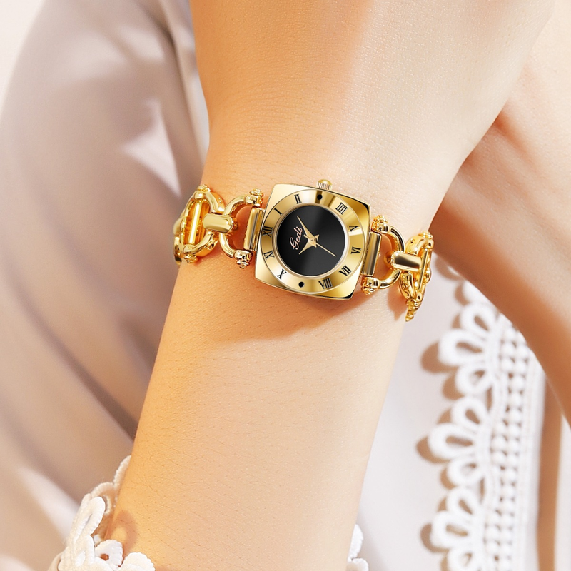 Damenuhr mit quadratischem Retro-Zifferblatt, Quarzwerk, modisches Kleid, wasserdicht, analoges Armband_voghion.com