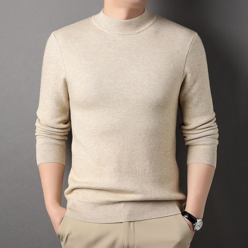 Herren Halbrollkragenpullover Mode Einfaches Pullover-Basishemd Herbst Winter Lässig Vielseitig Einfarbig Strickwaren_voghion.com