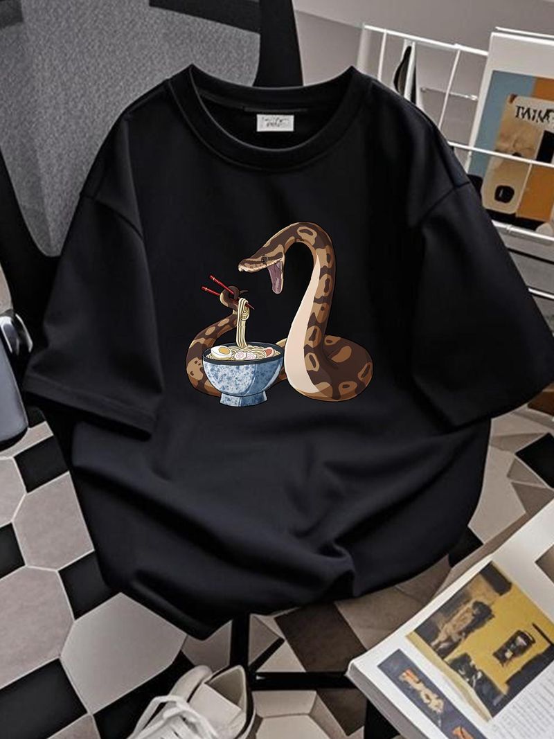 T-shirt drôle de serpent ramen python royal S-4XL homme extensible décontracté confortable unisexe haut pour un usage quotidien doux légèrement élégant mode d'été_voghion.com