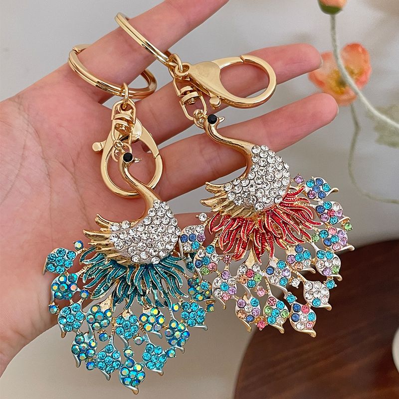 Colorful Luxurious Inlaid Crystal Peacock Car Women's Bag Accessory Keychain Metal Pendant_voghion.com