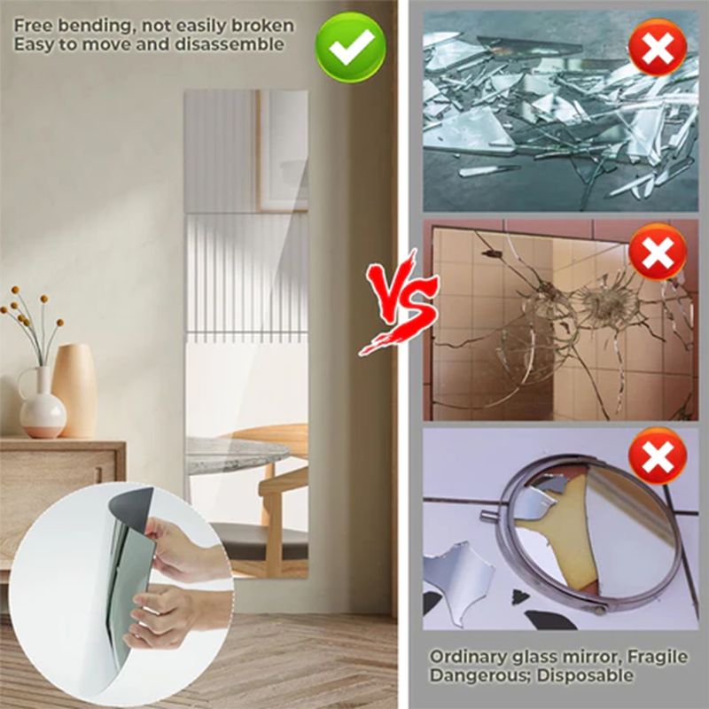 EELHOE Self-Adhesive Anti-Fall Wall Mirror Bedroom Splicing Self-Adhesive Mirror Wall Sticker Stereoscopic Perforated-Free Full-Length Mirror_voghion.com