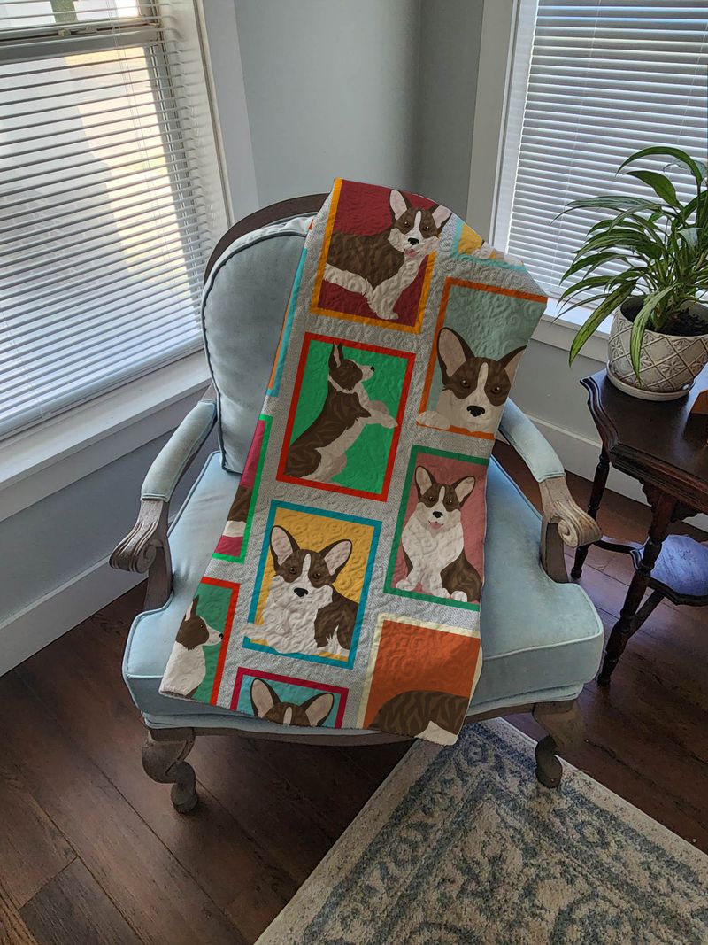 Lots of Brindle Cardigan Corgi Quilted Blanket 50x60 Artwork Pattern Quilted Throw Blanket for Bed, Couch, Sofa, Soft and Lightweight_voghion.com