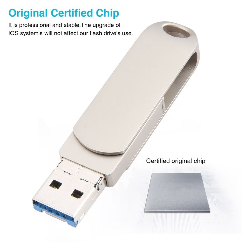 3 i 1 64G USB + 8 stift + Typ-C metall roterande Push-pull Flash Disk med OTG-funktion (silver)_voghion.com