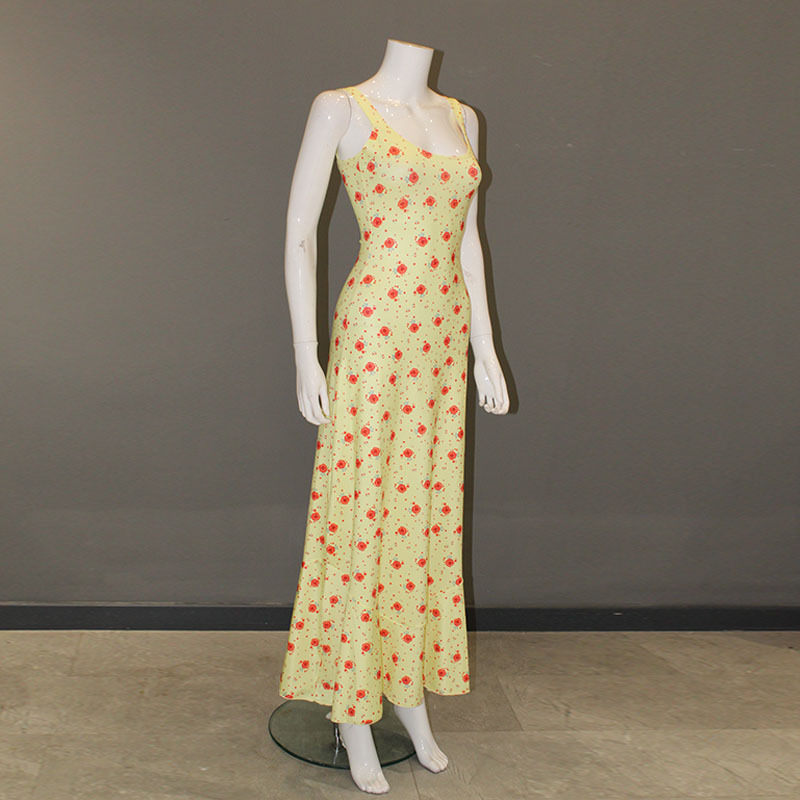 Französisches Damen-Baumwollkleid mit Blumenmuster, lang, weich, bequem, sexy, lässig, trendig für den Urlaub_voghion.com