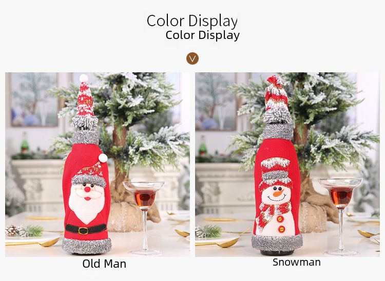 Haube Weihnachten neue außenhandel heißer grau flanell verpackung kappe rotwein flasche set rotwein tasche champagner dekoration_voghion.com