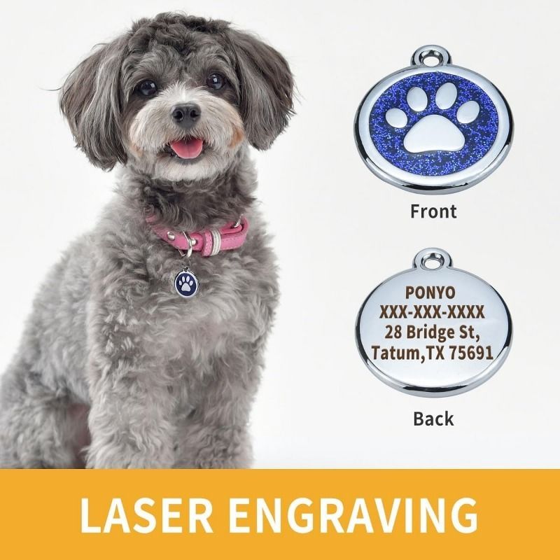 Dog Identification Tag, Silver, Engraved_voghion.com