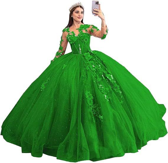 Ballkleid mit floraler Illusion und Perlendetails – Langärmliges A-Linien-Abendkleid für Abschlussbälle und Bankette (14 Farben) – US 0-28W_voghion.com