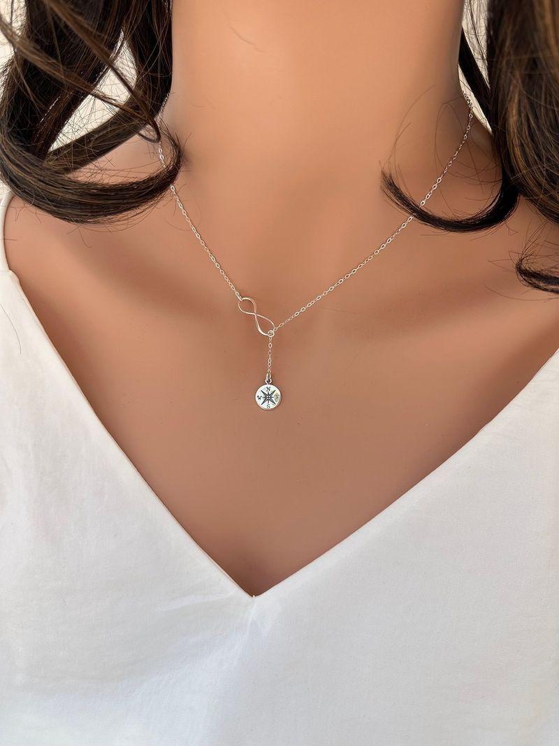 Collana a forma di Y con ciondolo rotondo con simbolo dell'infinito e catena sottile in acciaio inossidabile alla moda e semplice._voghion.com