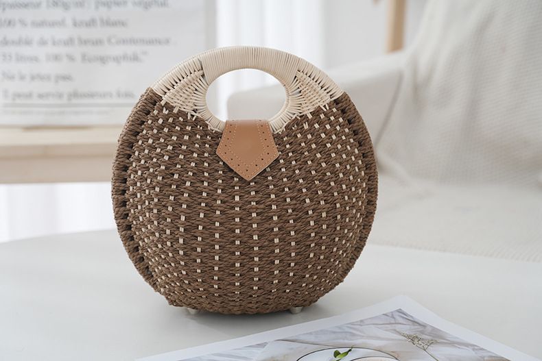 Borse da donna, estive, semplici, da tenere a mano, da donna, fatte a mano, in rattan, da spiaggia, in paglia, versatili, alla moda, intrecciate, casual._voghion.com