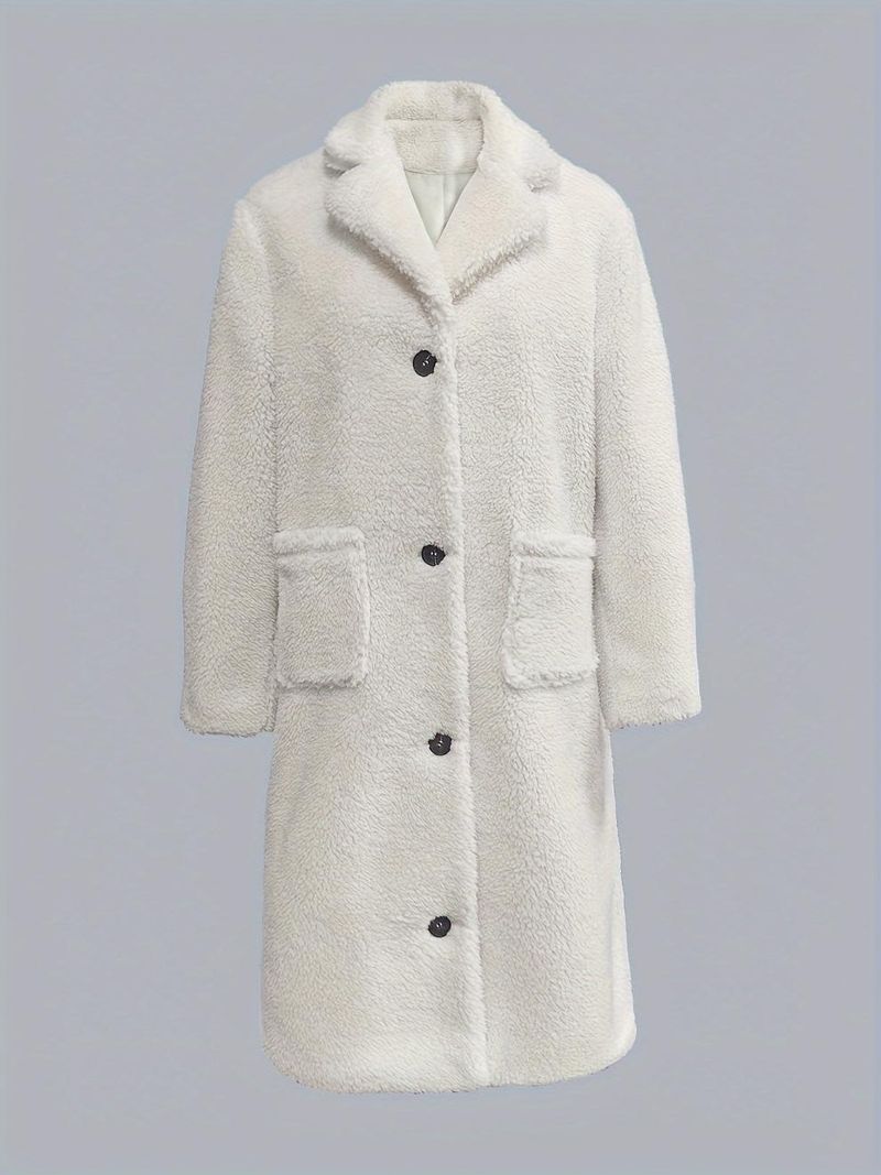 Damenbekleidung Herbst und Winter Damen Pelz Revers Plüschmantel langer Mantel_voghion.com