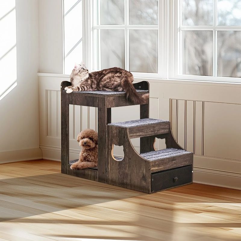 Window Storage Cat Indoor Stairs Bed With Dog With Pet Gray Perch Bunk_voghion.com