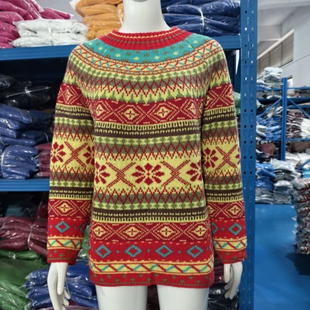 Damenbekleidung, modischer Strickpullover mit Rundhalsausschnitt, Farbblock, lockere Passform, lässige Oberteile_voghion.com