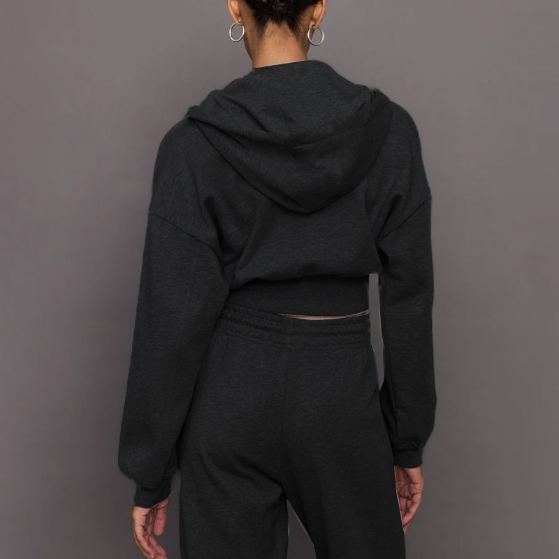 001 Custom Processing Autumn Winter Set Short Zipper Hooded Sweatshirt Jacket Loose Drawstring Jogger Pants_voghion.com