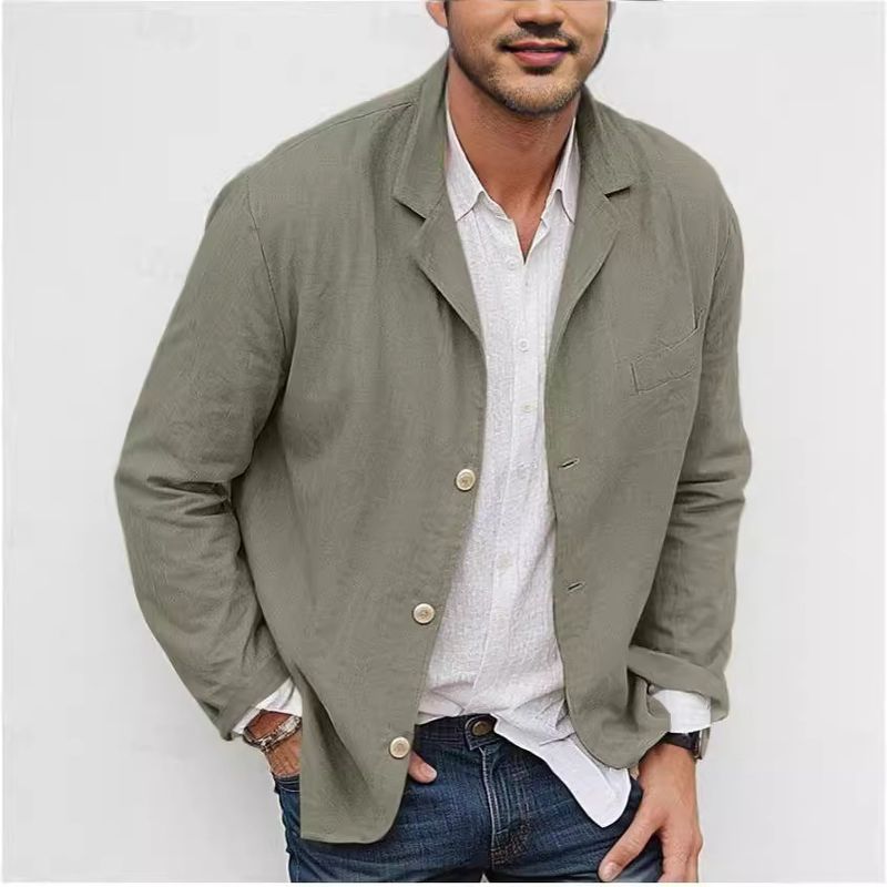 CT Lente en herfst heren katoenen linnen losse eenvoudige effen kleur lange mouw kleine blazer nieuwe omslagkraag_voghion.com
