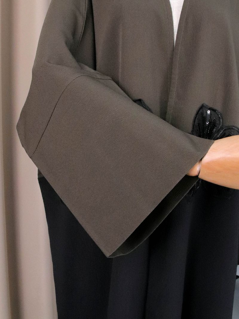 Elegant Open-Front Muslim With 3D Floral Appliqué – Modest Long Dress For Women_voghion.com