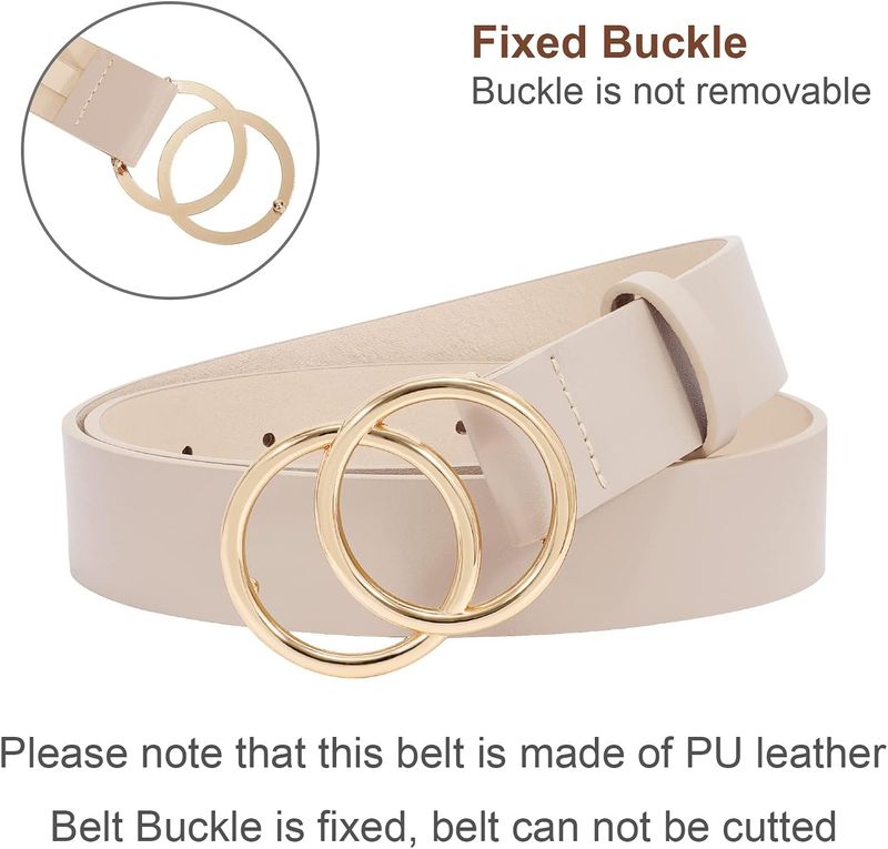 Suosdey Good Quality Soft Leather Ladies With Round Metal Buckle Two Rings Denim Belt For Women Width 3.3 Cm_voghion.com
